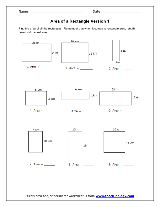 Area and Perimeter Worksheets Image