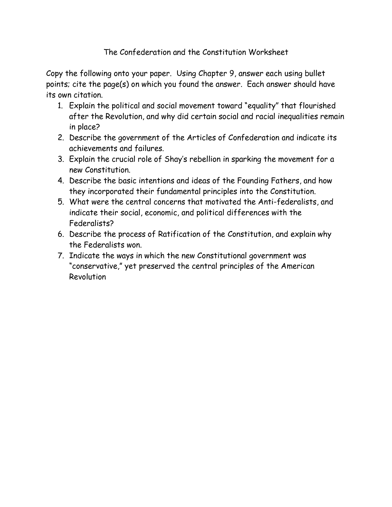 Articles of Confederation and Constitution Worksheet Image