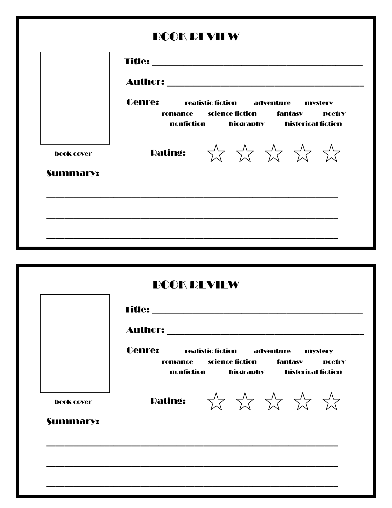 middle school book review worksheet