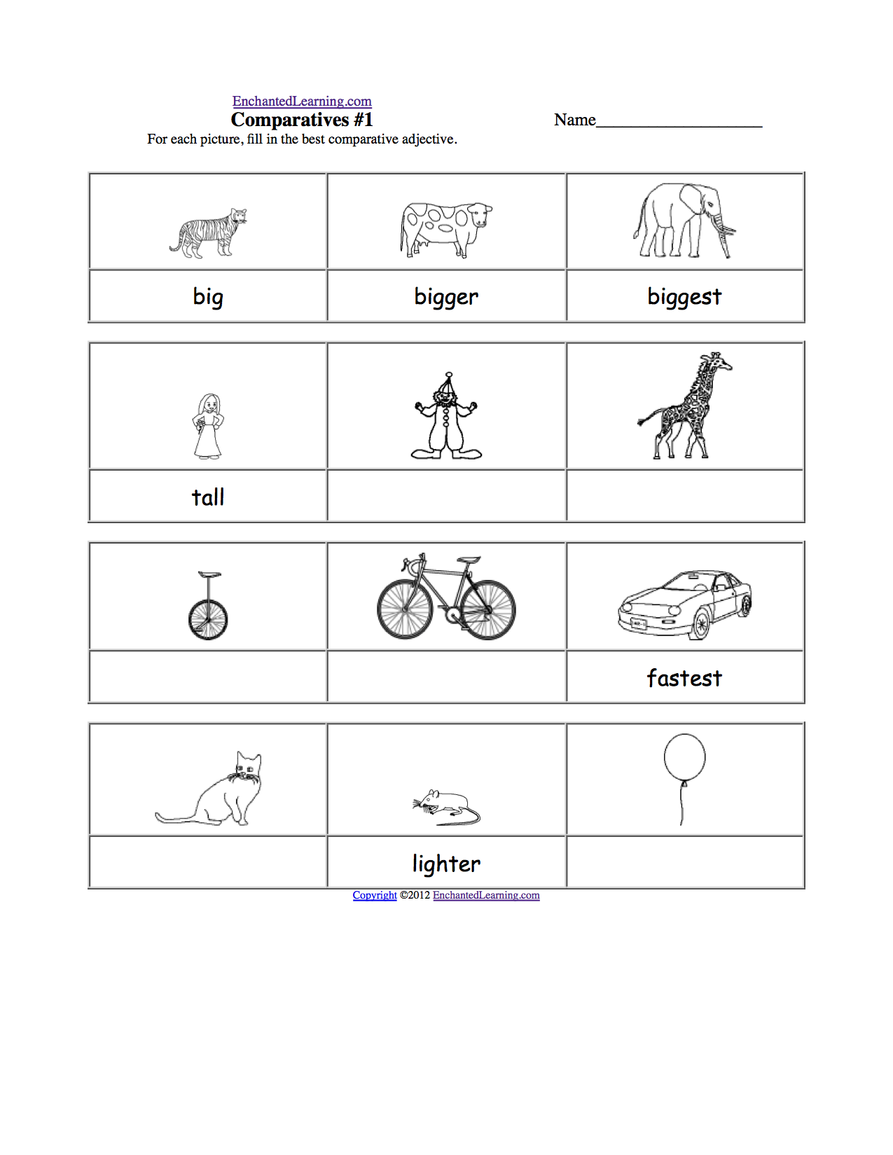Comparative Adjectives Worksheet