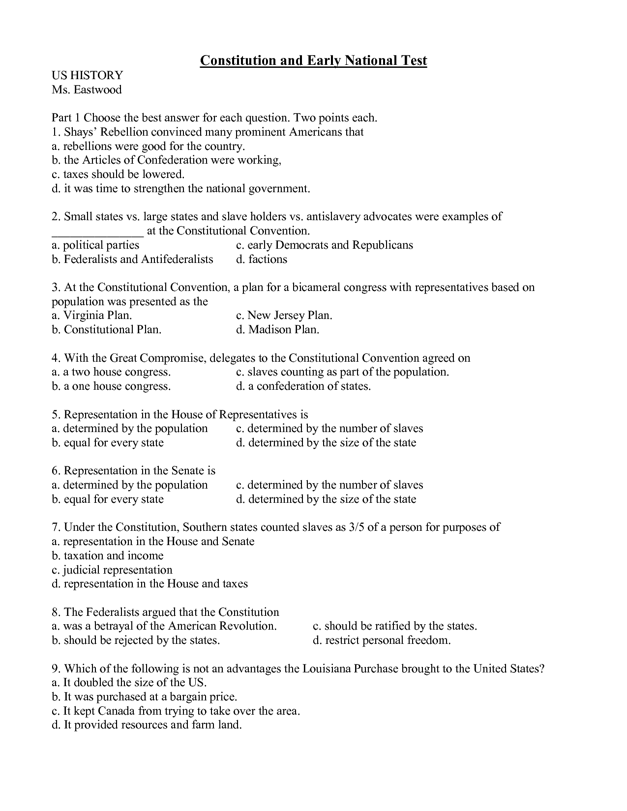 Constitution vs Articles of Confederation Worksheet Image