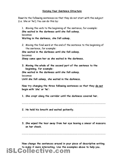 Free Printable Sentence Structure Worksheets