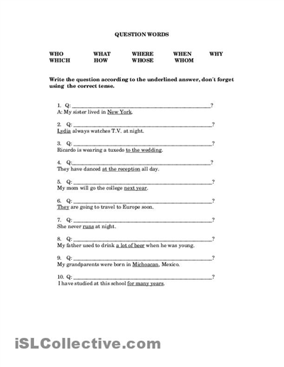 Free Printable Wh-Questions Worksheets Image