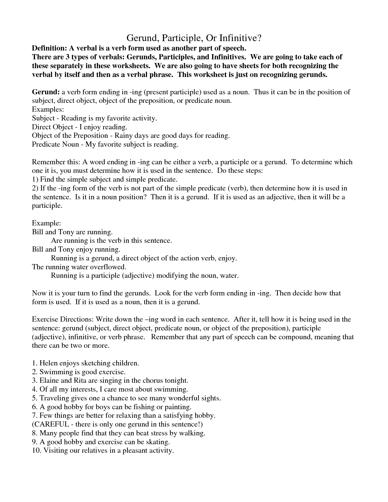 Gerund And Participle Phrases Worksheets Pdf