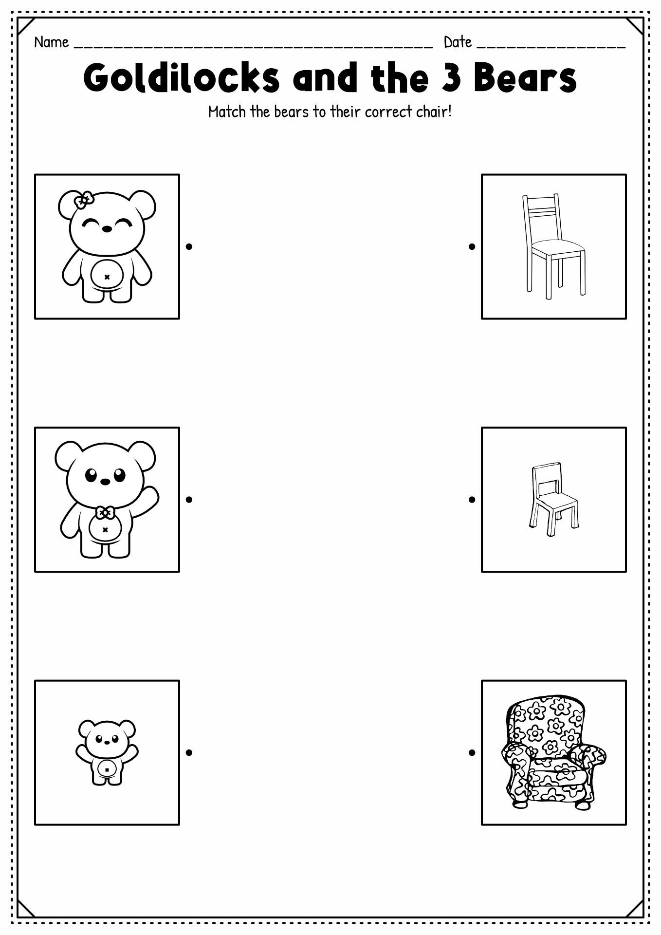 Goldilocks and the Three Bears Worksheets for Preschool