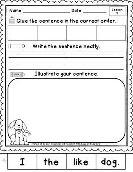 Sentence Building Worksheets