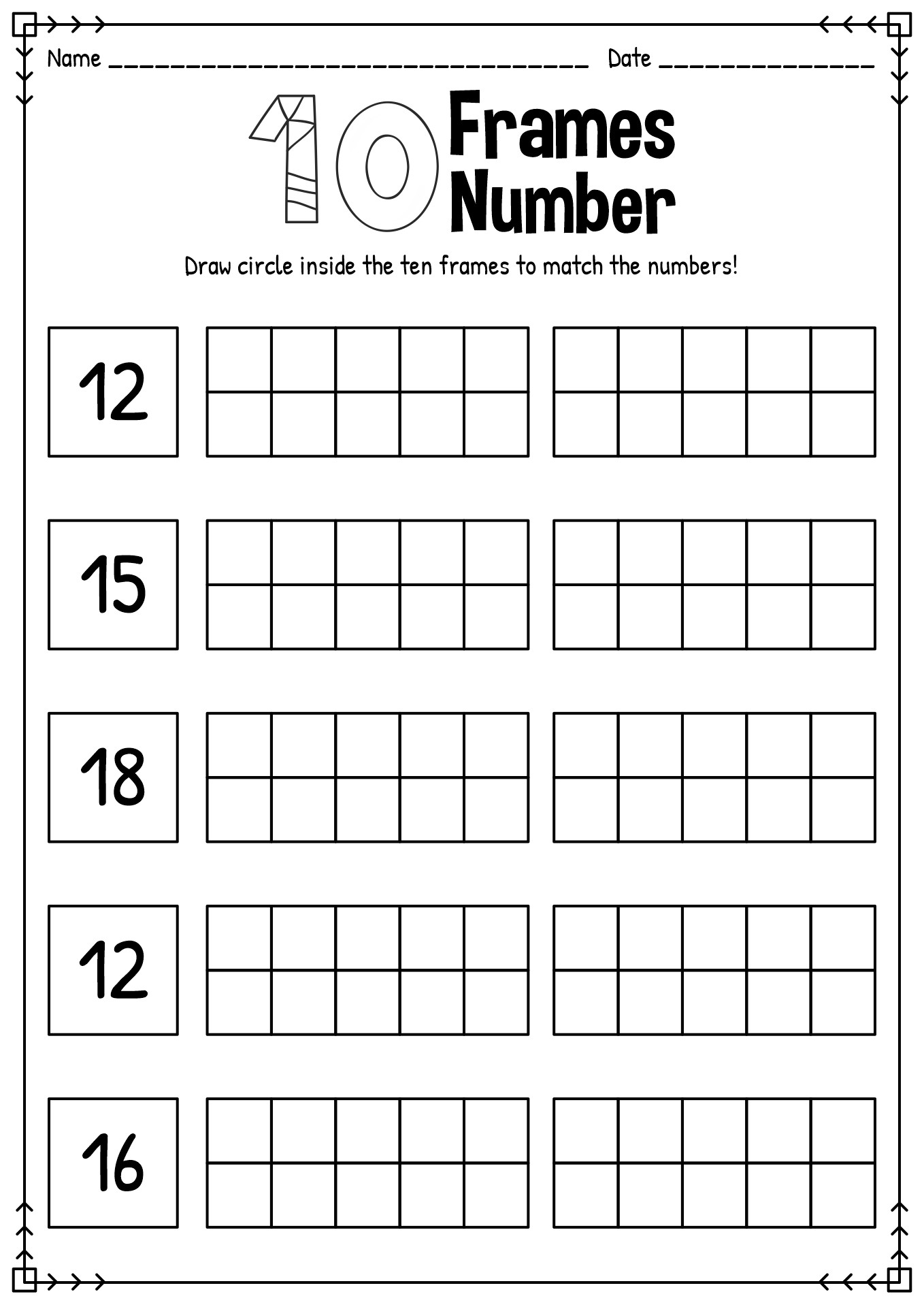 Kindergarten Ten Frame Teen Number Worksheets Image