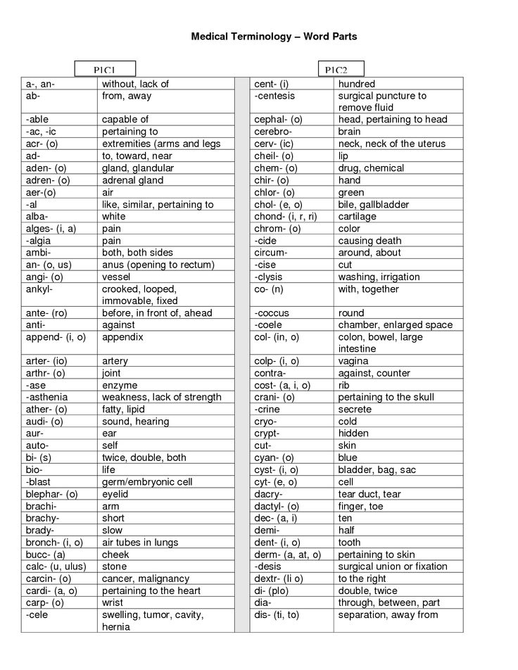 Medical Terminology Word Parts