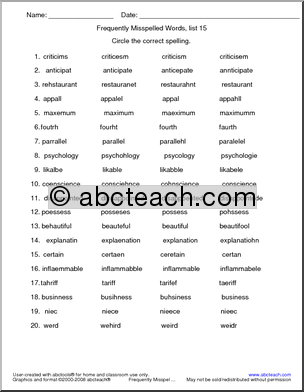 Middle School Spelling Word List Image