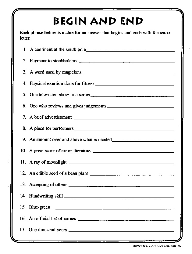 Brain Teaser Worksheets for Students