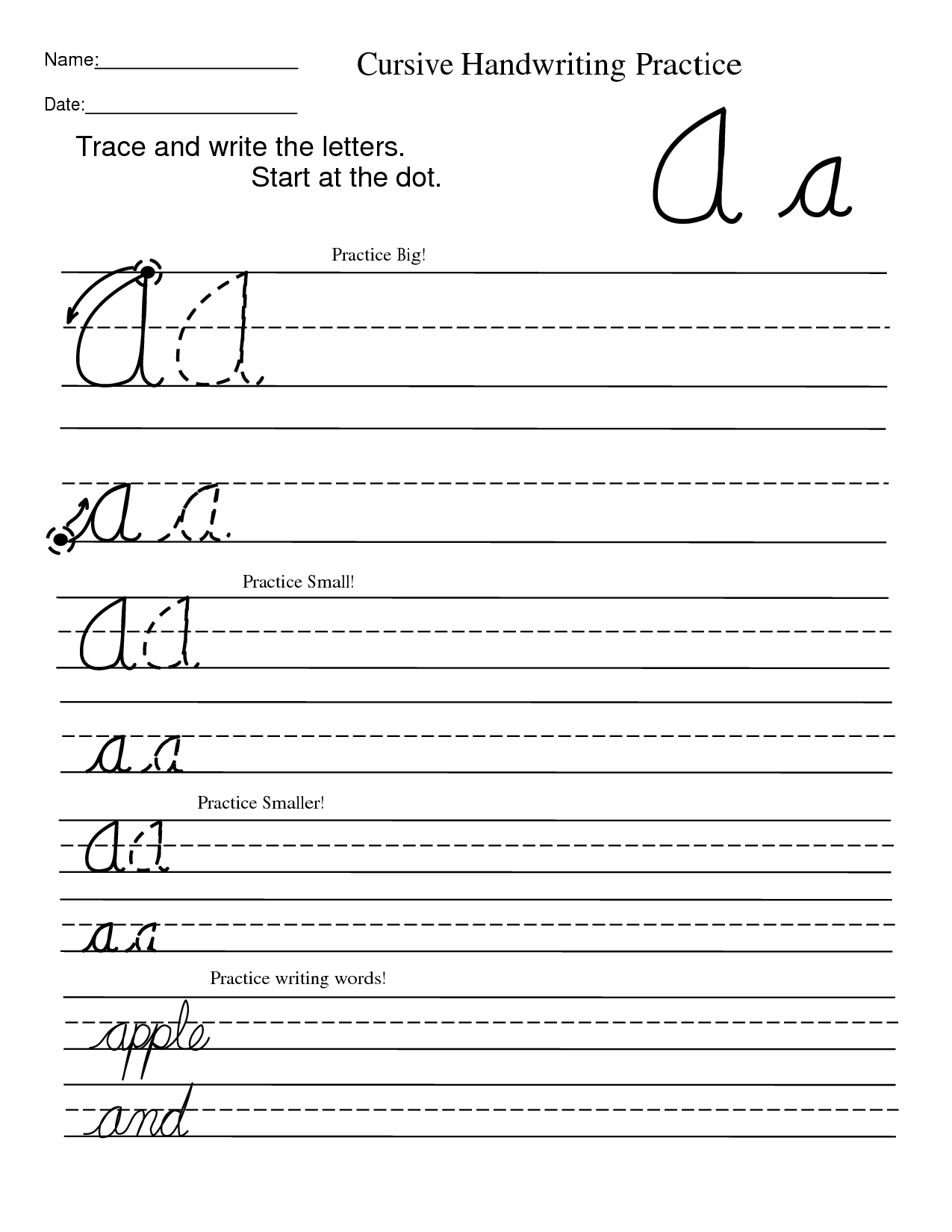 Printable Practice Cursive Writing Worksheets Image