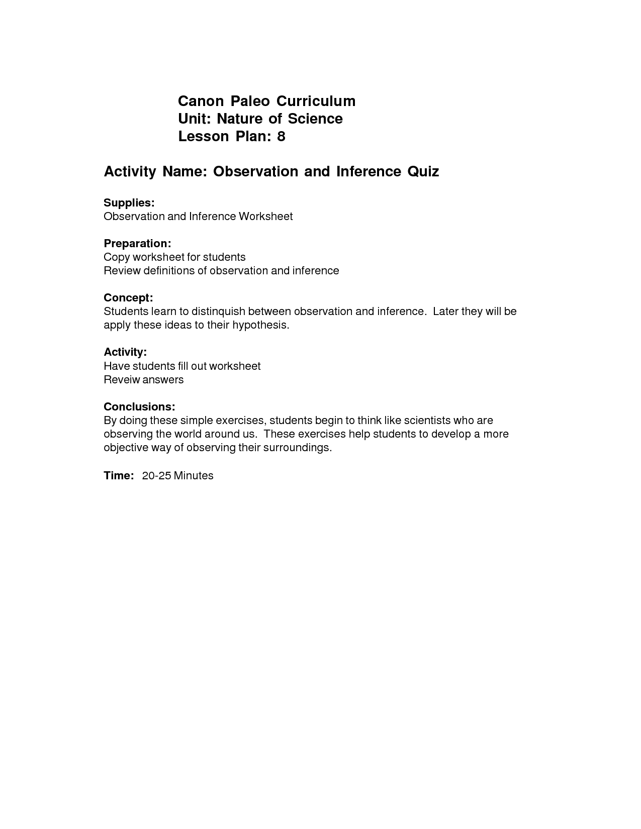 Science Observation and Inference Worksheet