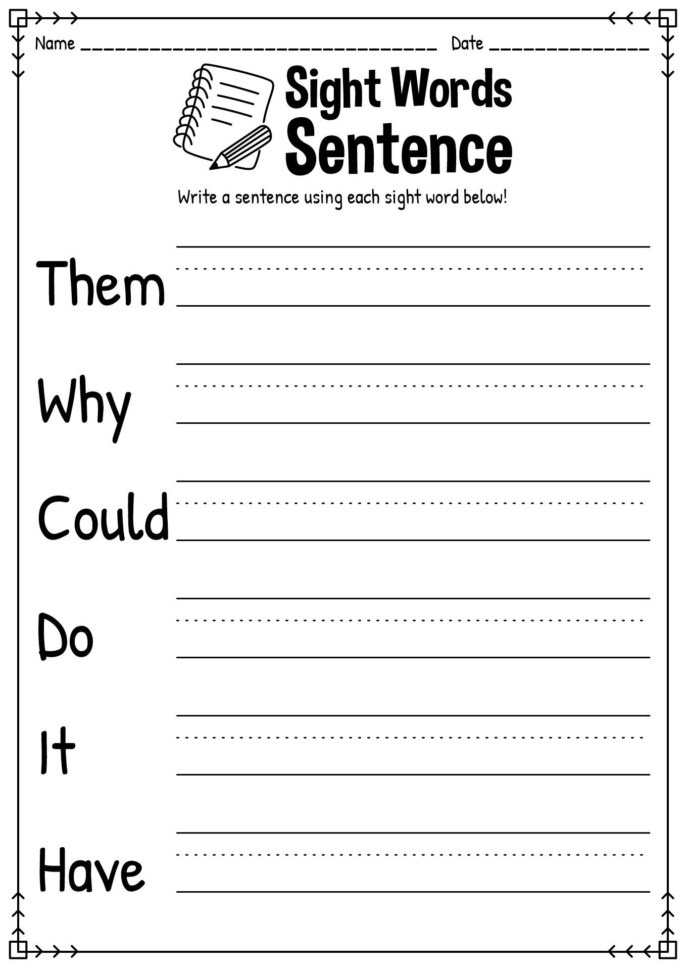 Sight Word Sentence Writing Image