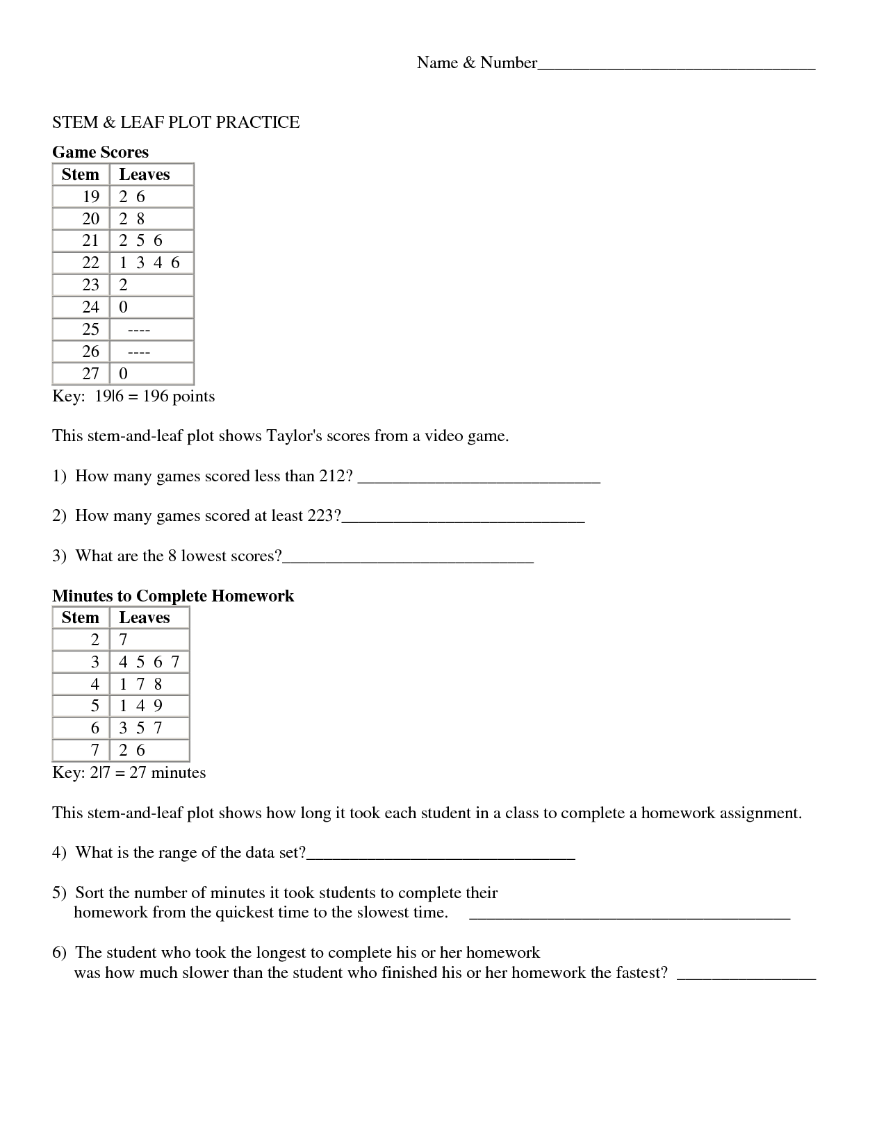 Stem and Leaf Plot Worksheets With Image