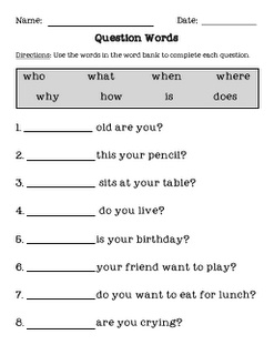 Wh-Questions Worksheets for Kids Image