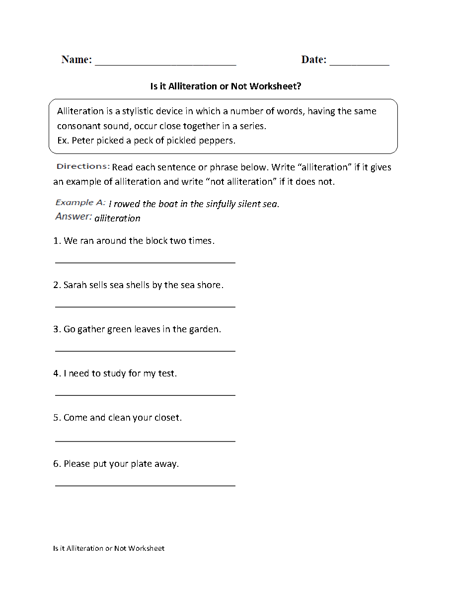 5th Grade Alliteration Worksheet Image