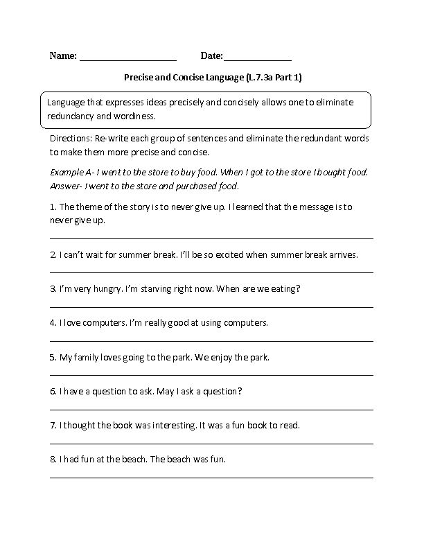 7th Grade Language Worksheets Image
