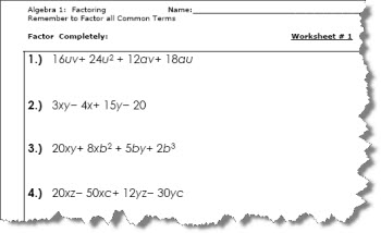 Algebra 1 Factoring Worksheets Image