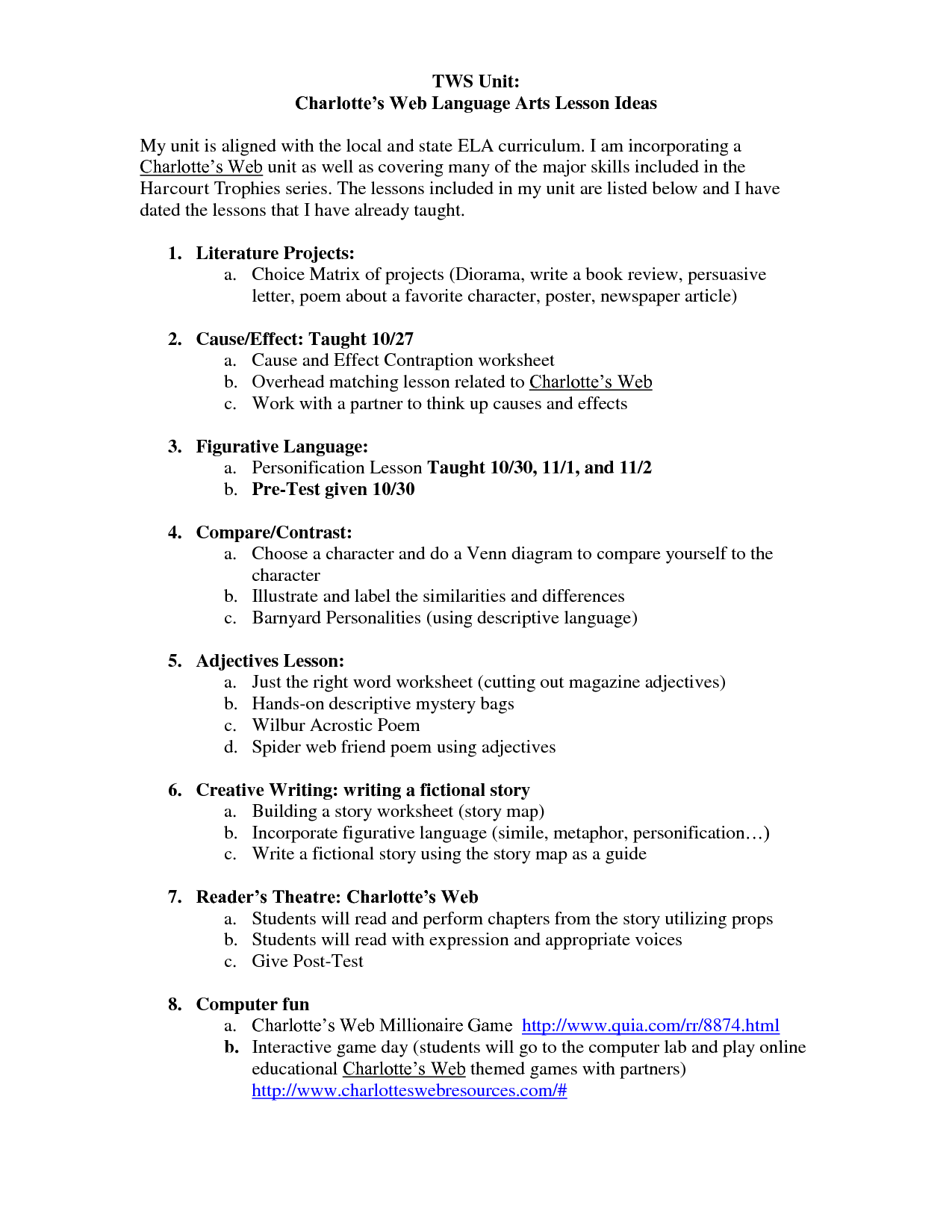 Charlottes Web Lesson Plans Worksheets Image