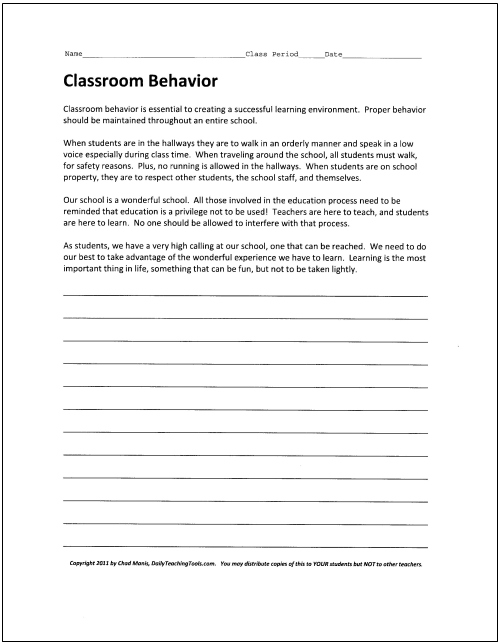 Classroom Behavior Letter Image