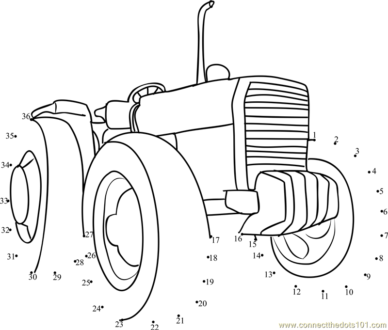 Connect the Dots Tractor Coloring Page Image