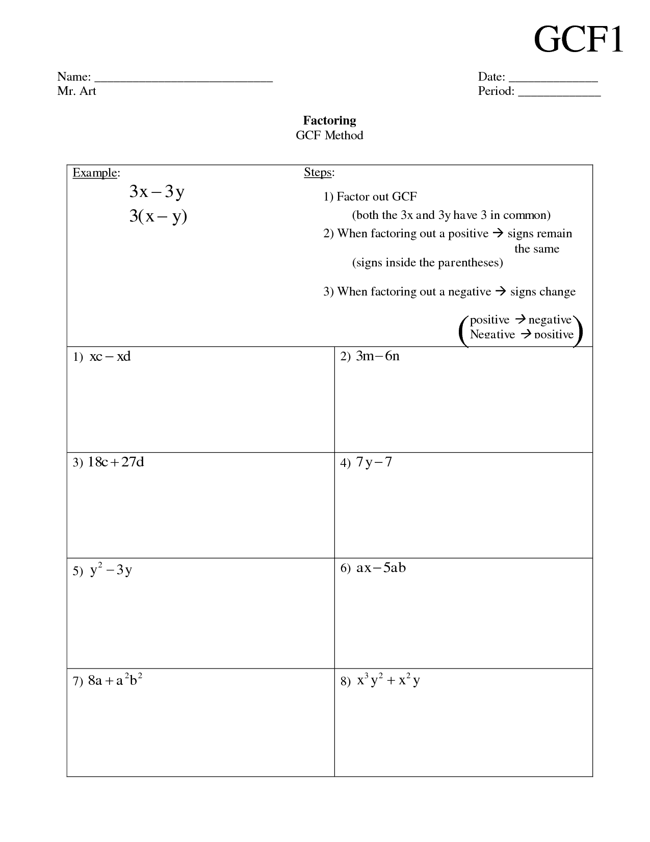 Factoring By Gcf Worksheets With Answers