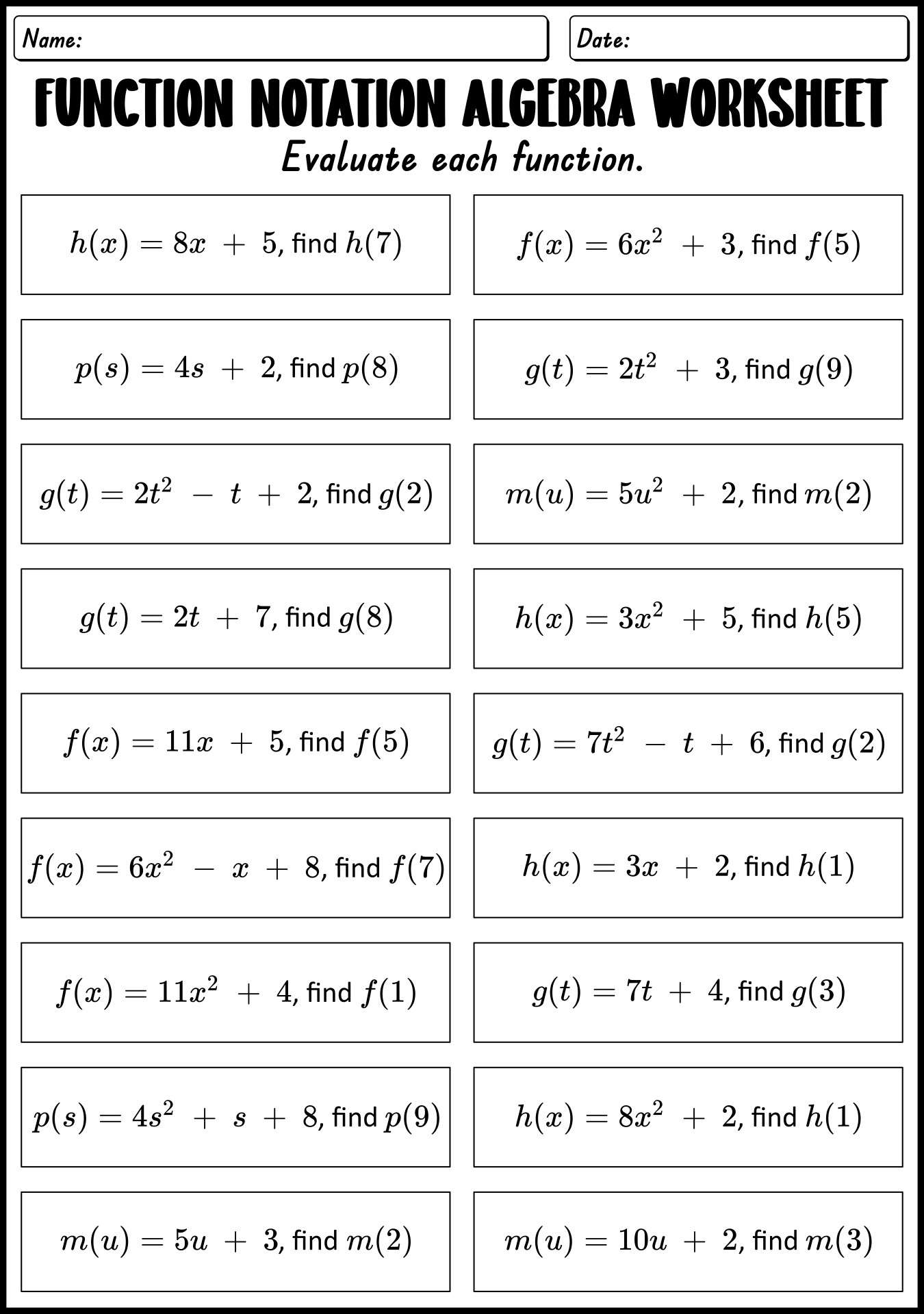 Evaluating Functions Coloring Worksheet Answer Key