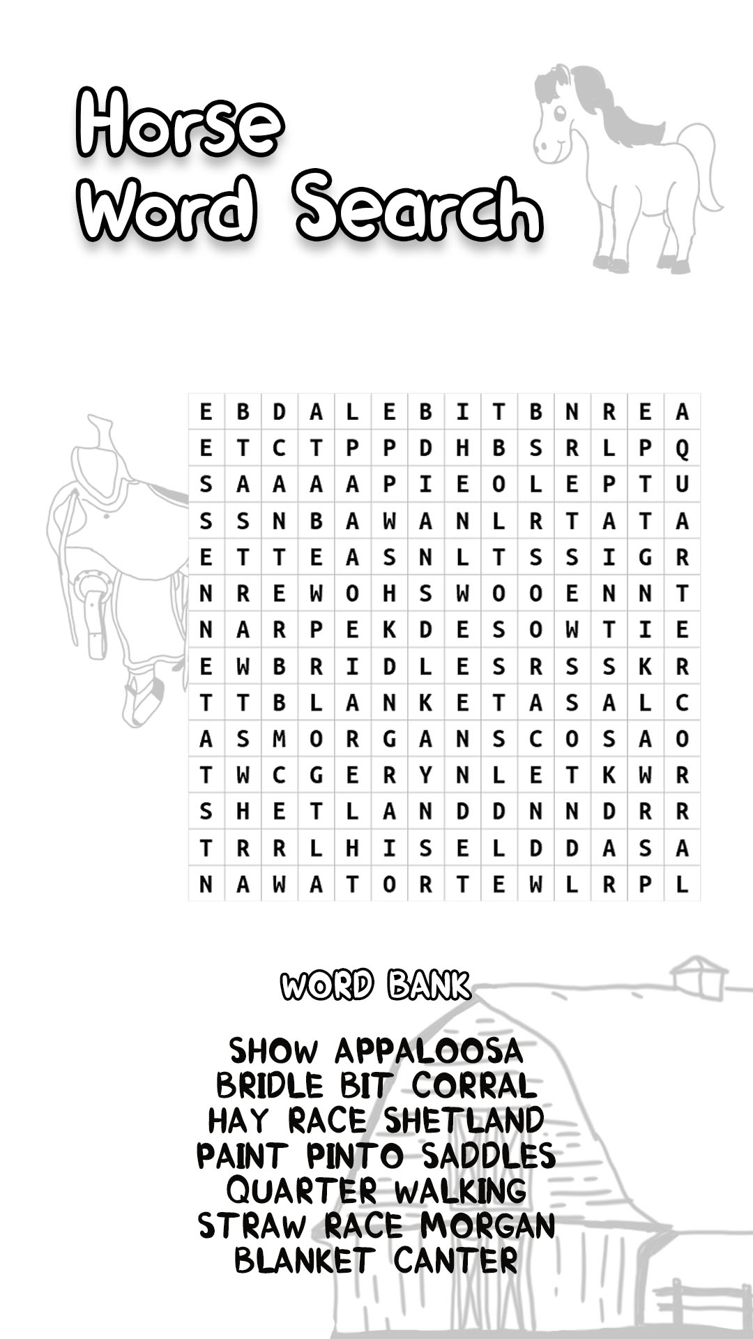 Horse Word Searches for Kids