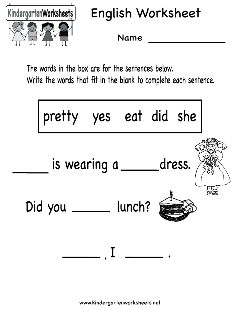 Kindergarten English Worksheets Free Image