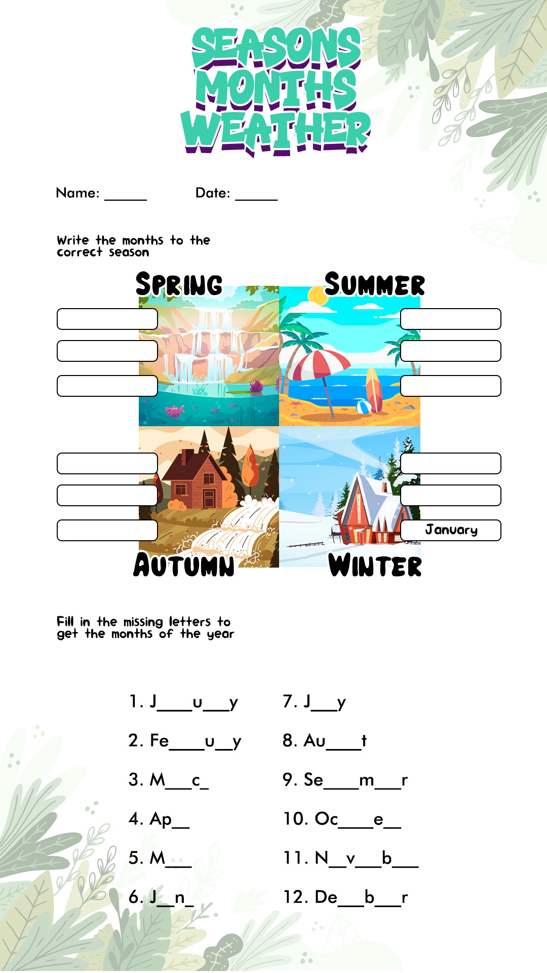 Months and Seasons Worksheet