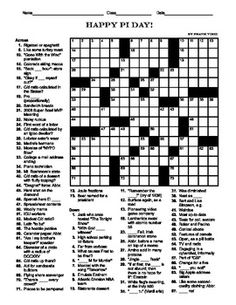 Pi Day Crossword Puzzle Worksheet