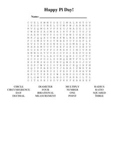 Pi Day Word Search