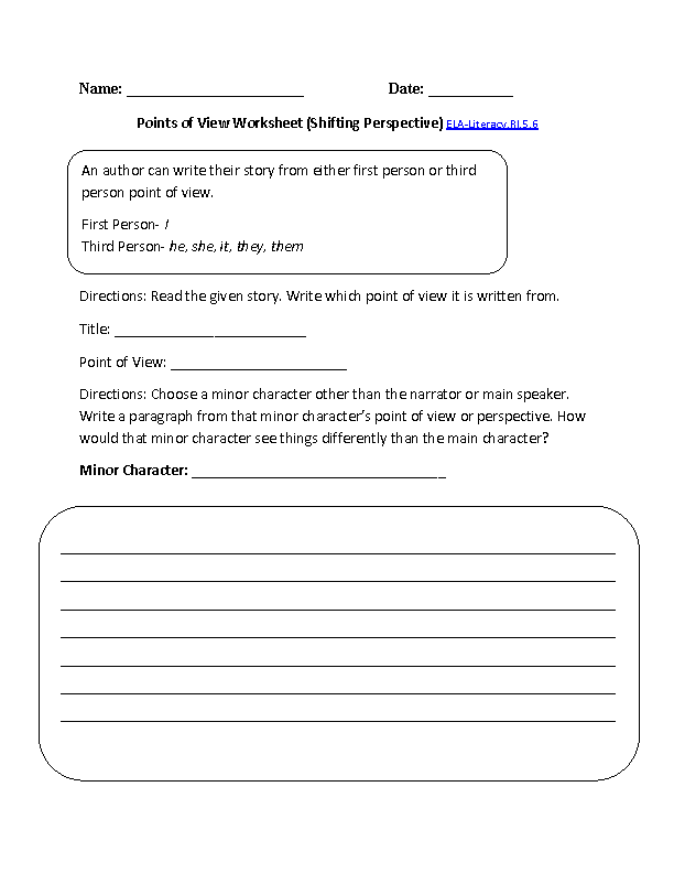 Point of View Worksheets 5th Grade Image