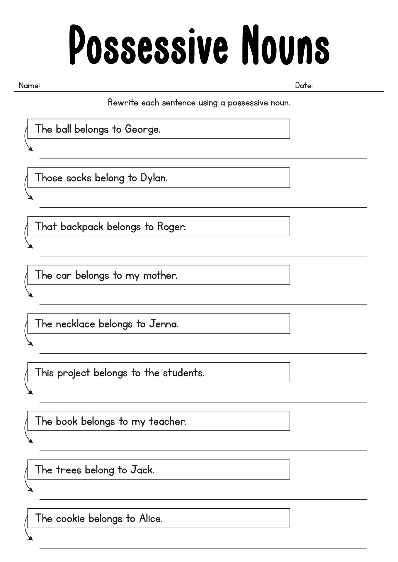 Possessive Forms Of Nouns Worksheets For Grade 5