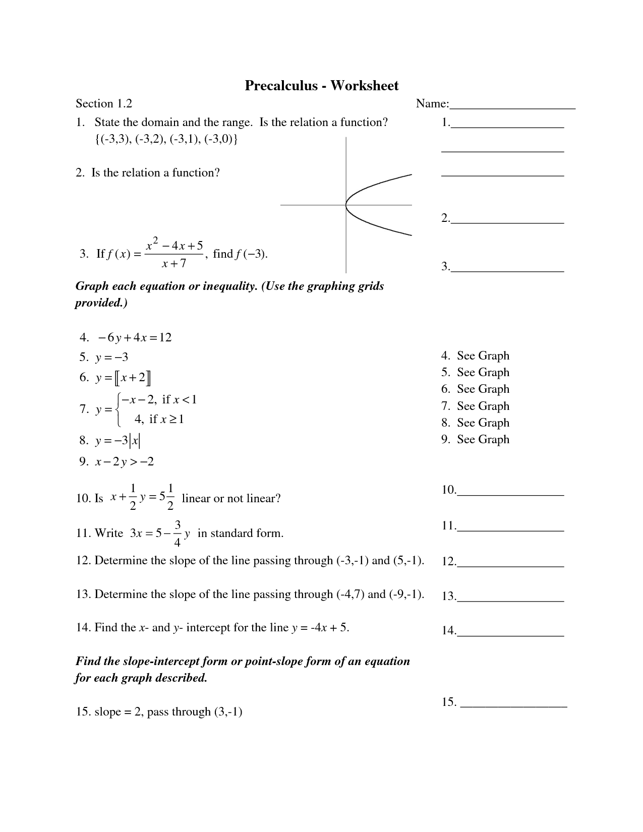 Pre Calculus Worksheets Image