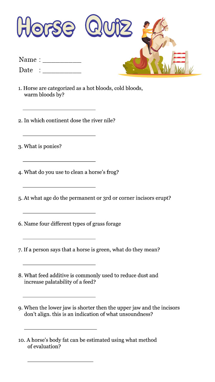 Printable Horse Quiz Questions