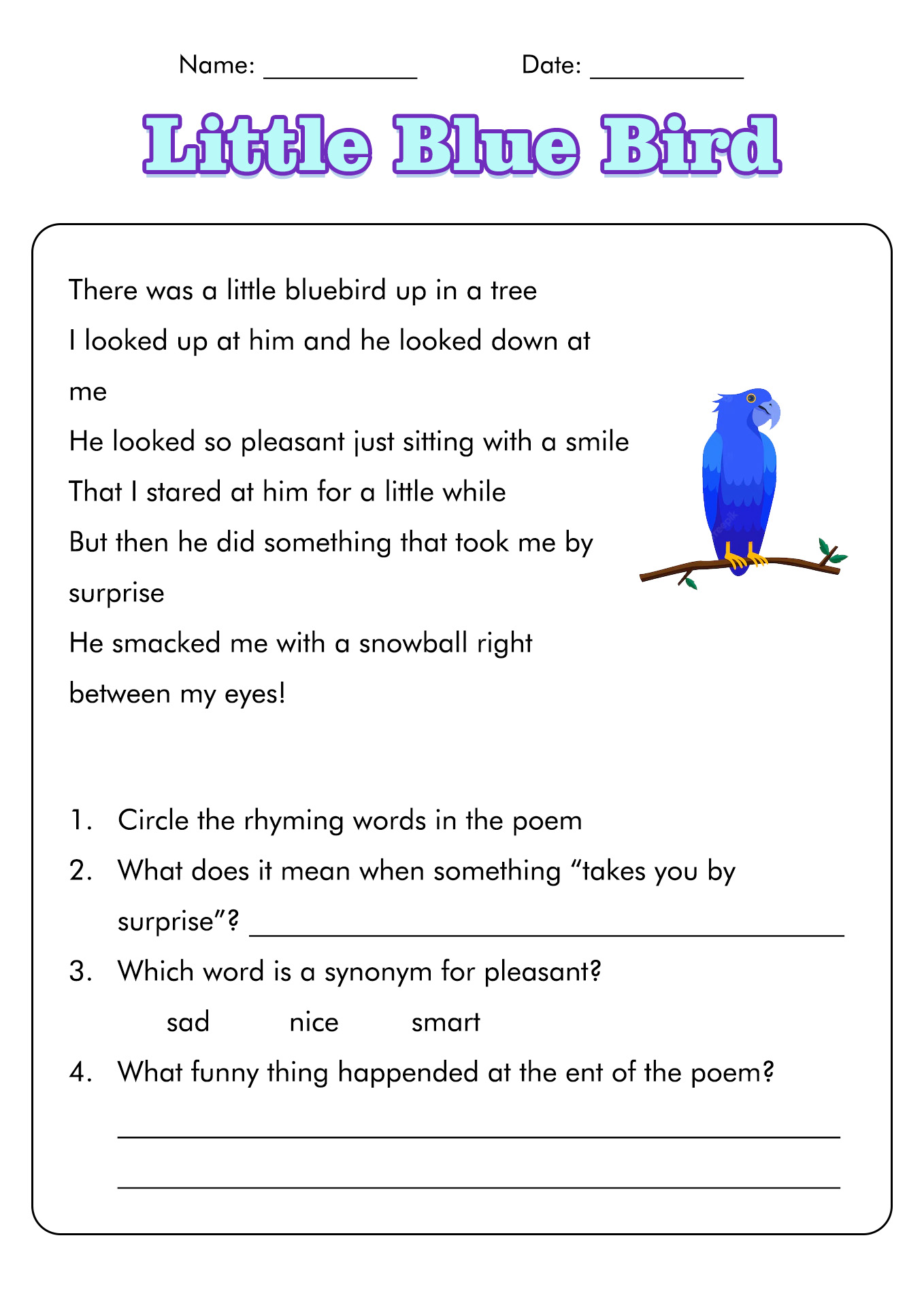 Printable Reading Worksheets Grade 4 Image