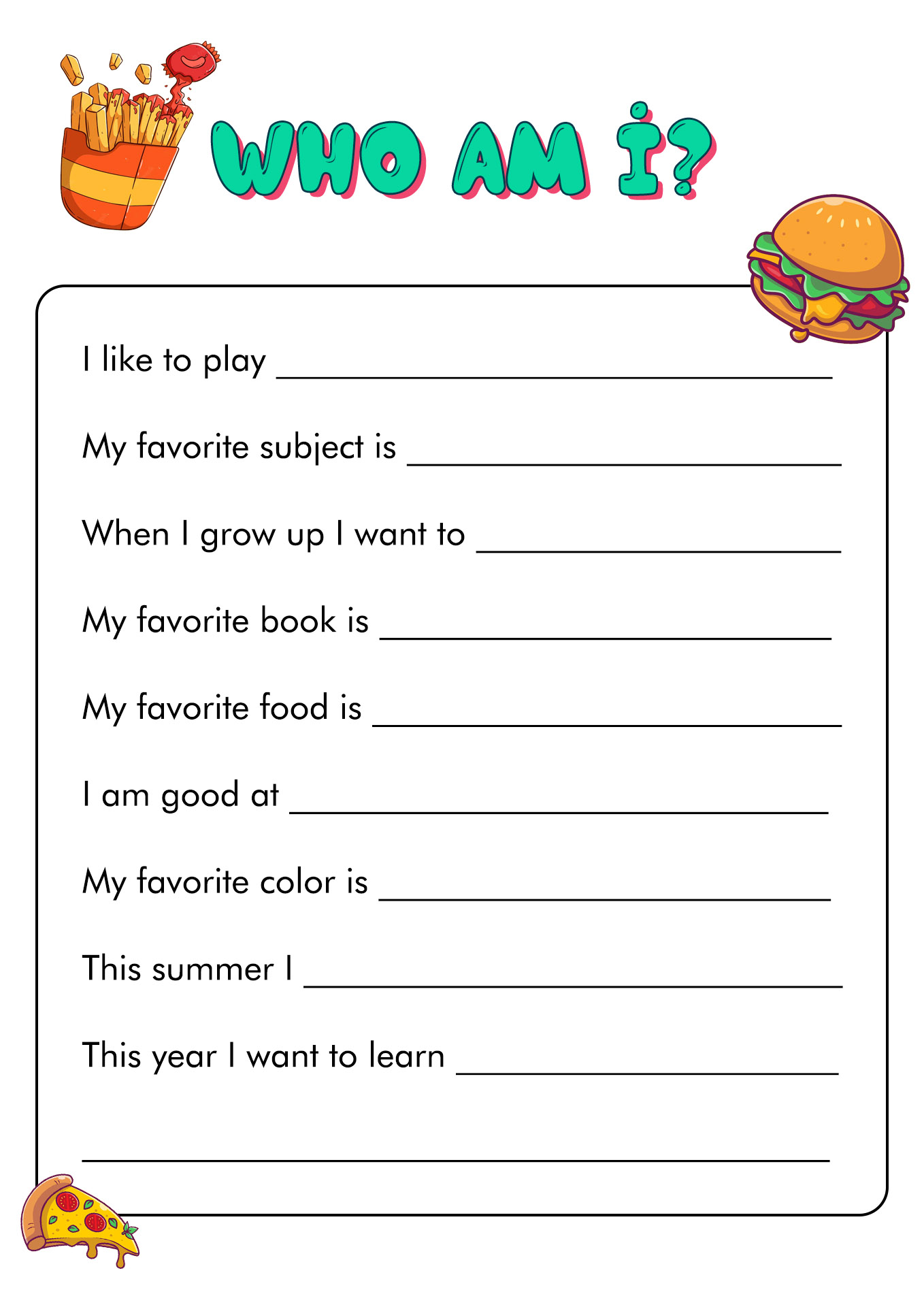 Who AM I Activities Sheet Image