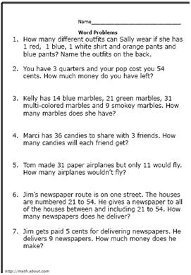 2nd Grade Math Word Problems