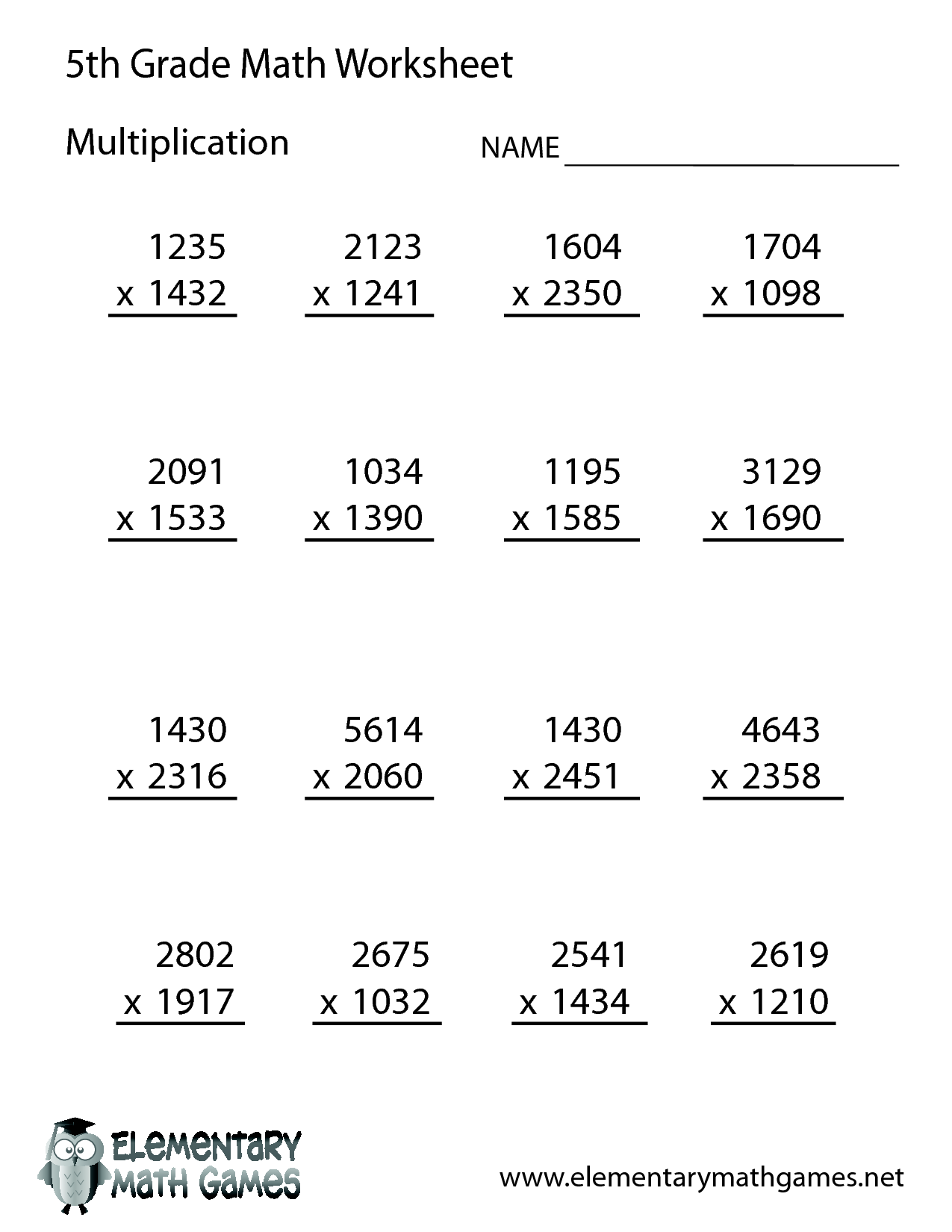 Free Printable 5th Grade Math Worksheet