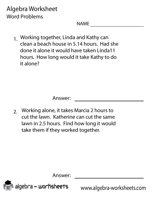 Algebra Word Problems Worksheets Image