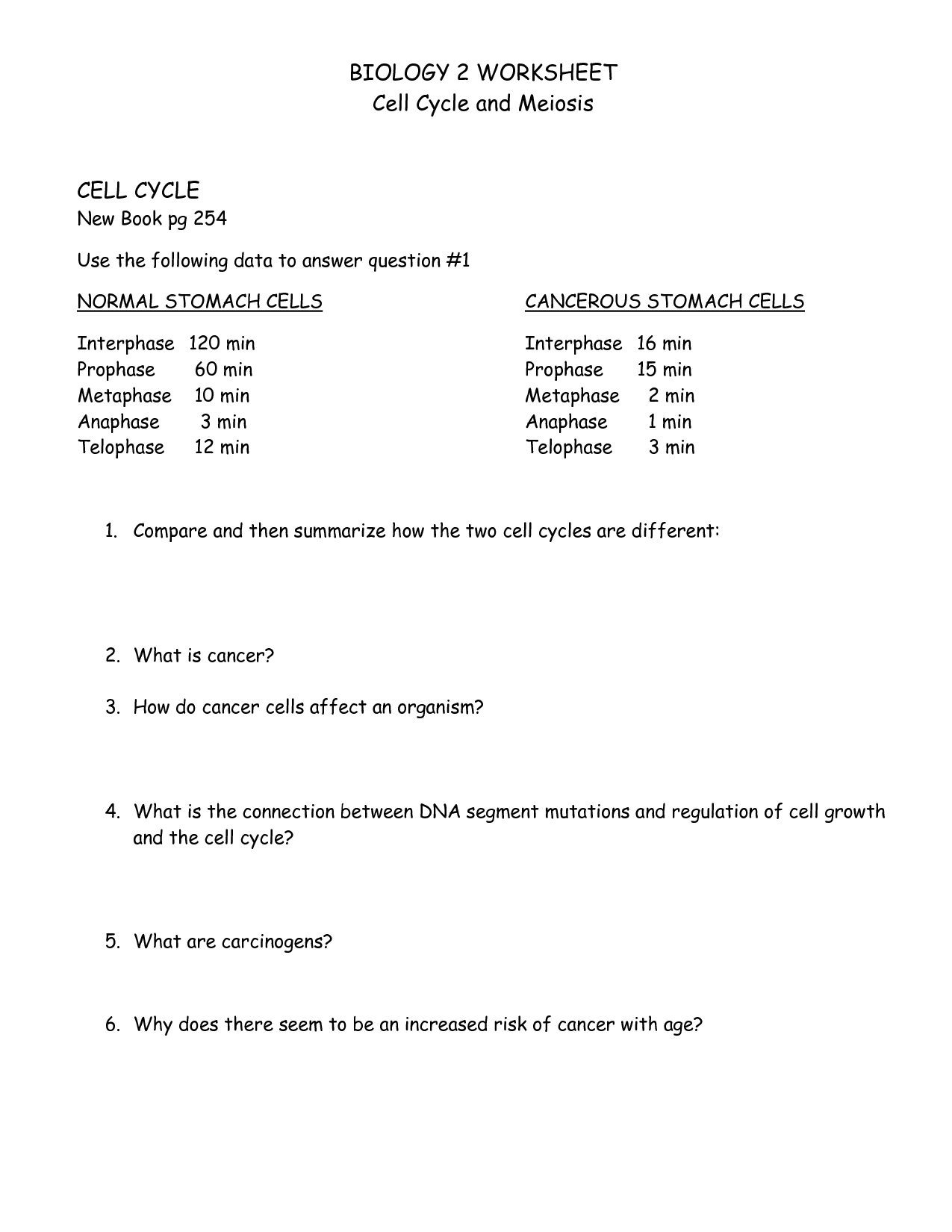 Cell Cycle Worksheet Answers Image