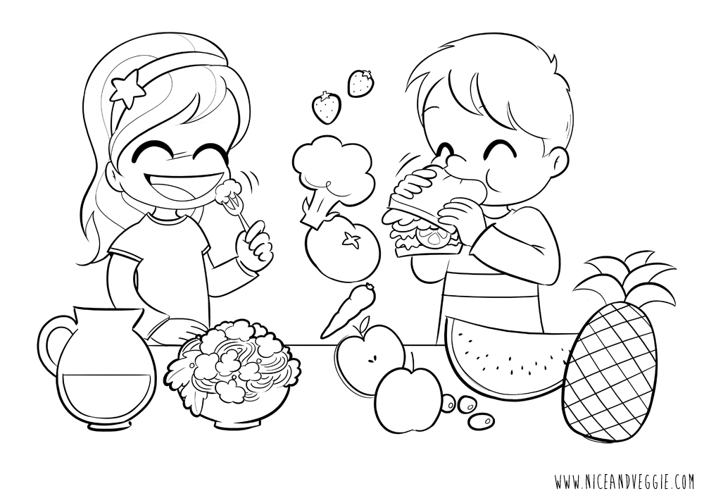 Kids Eating Healthy Coloring Pages Image