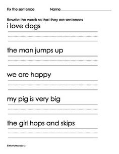 Kindergarten Sentence Practice Worksheets Image