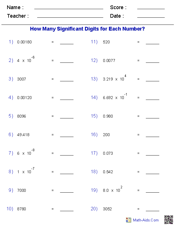 Math Worksheets with Answer Key