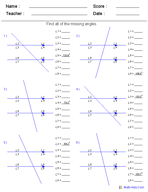 Missing Angle Worksheets Image