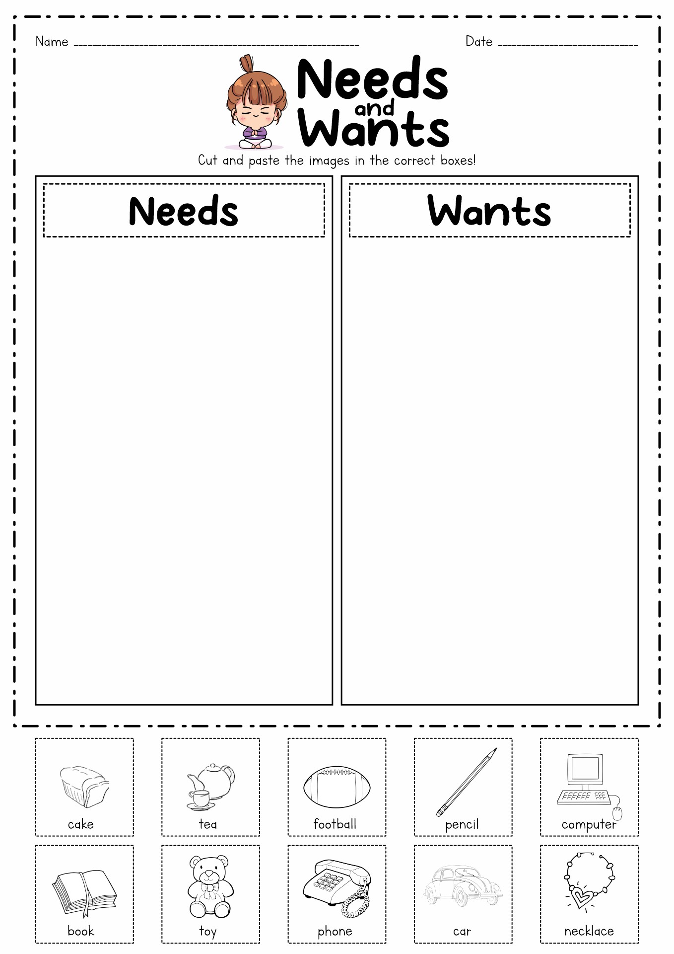 Needs vs Wants Worksheet Kindergarten Image
