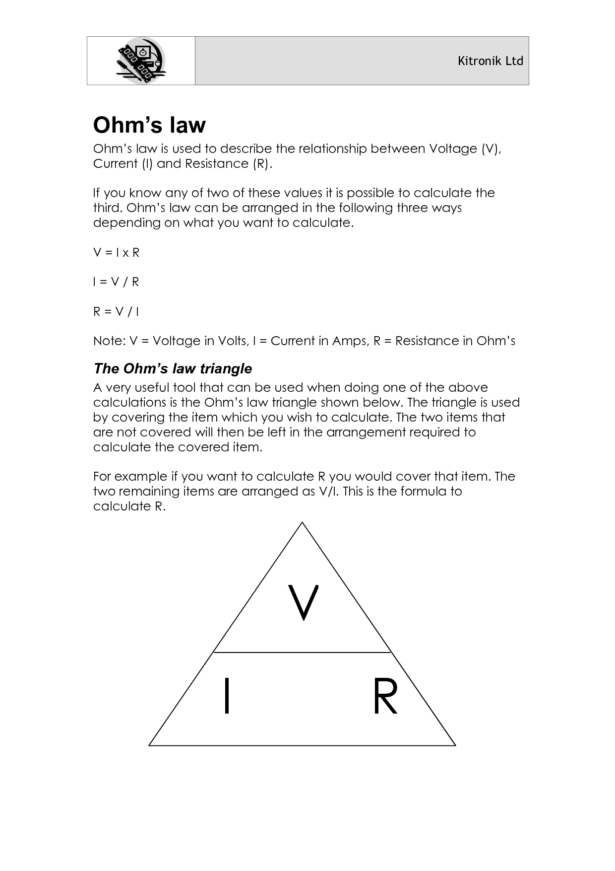 Ohms Law Triangle