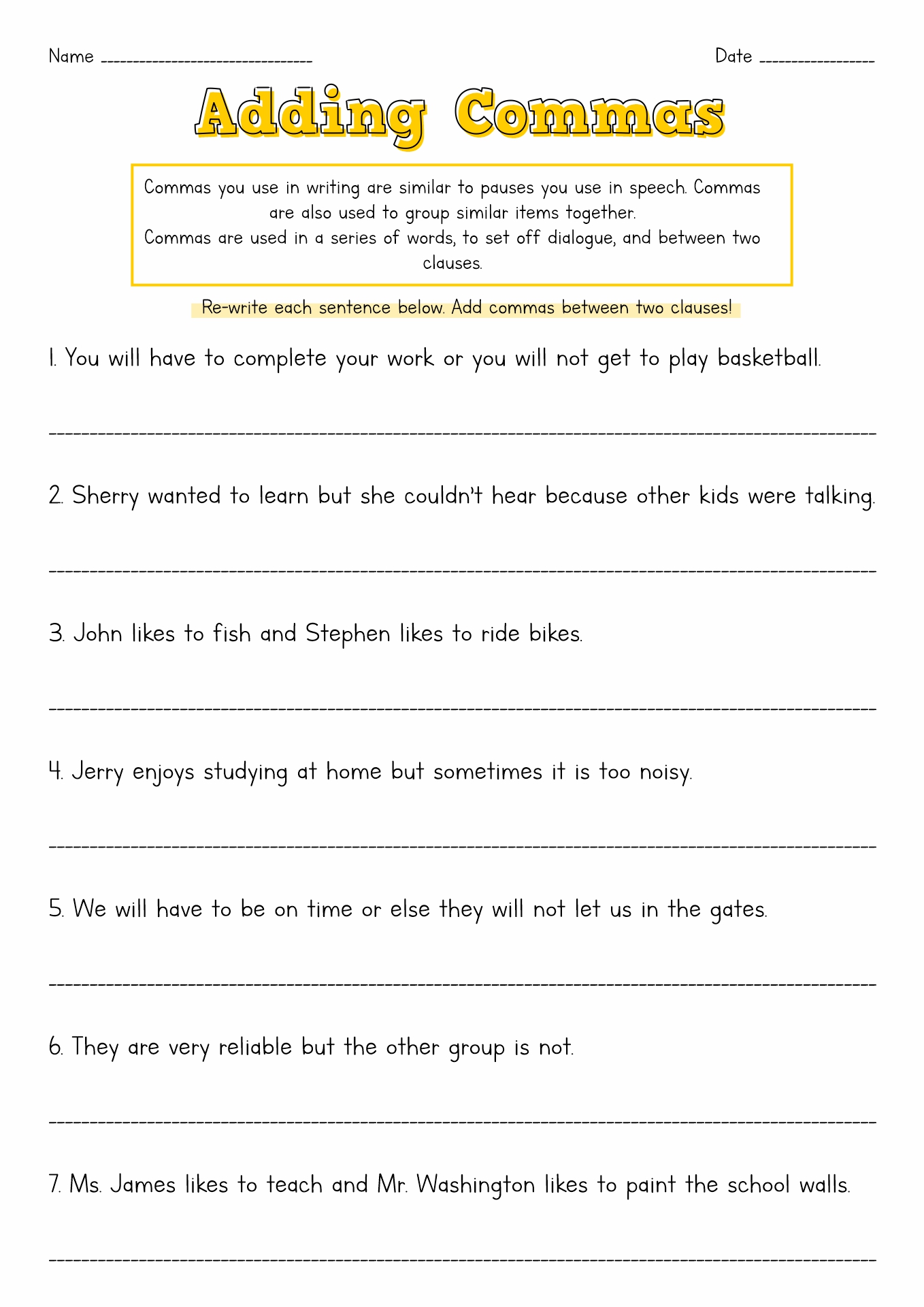 Printable Comma Worksheets Middle School Image