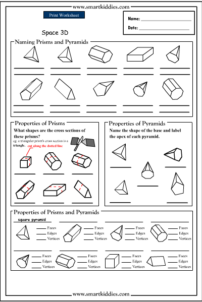 Prisms and Pyramids Worksheets